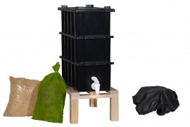 Mini Composteira Domstica 4 Litros + Touca TNT + Suporte de Madeira